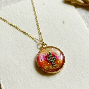 Gold Cactus Pendant Necklace Handmade by @Nokihandmade